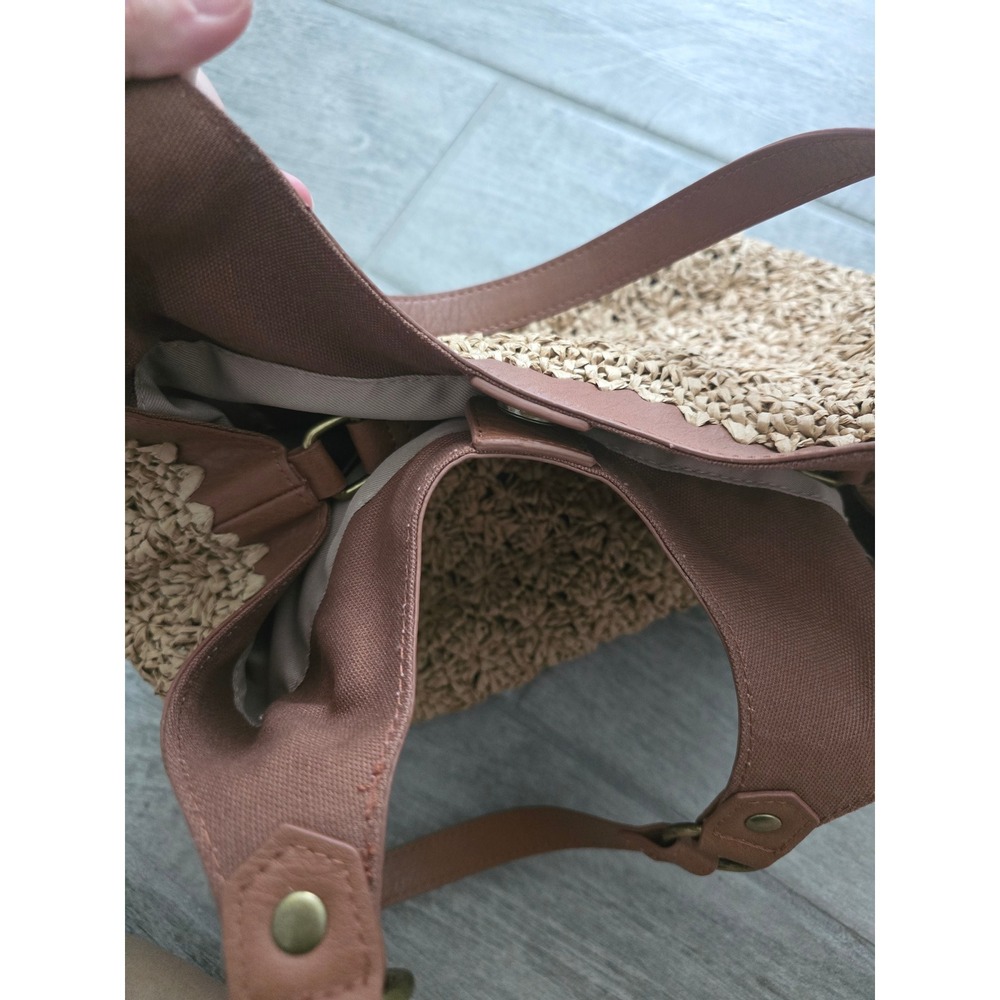 The Sak Roma Tan Woven Straw Hobo Bag Shoulder Bag Purse - Picture 8 of 9